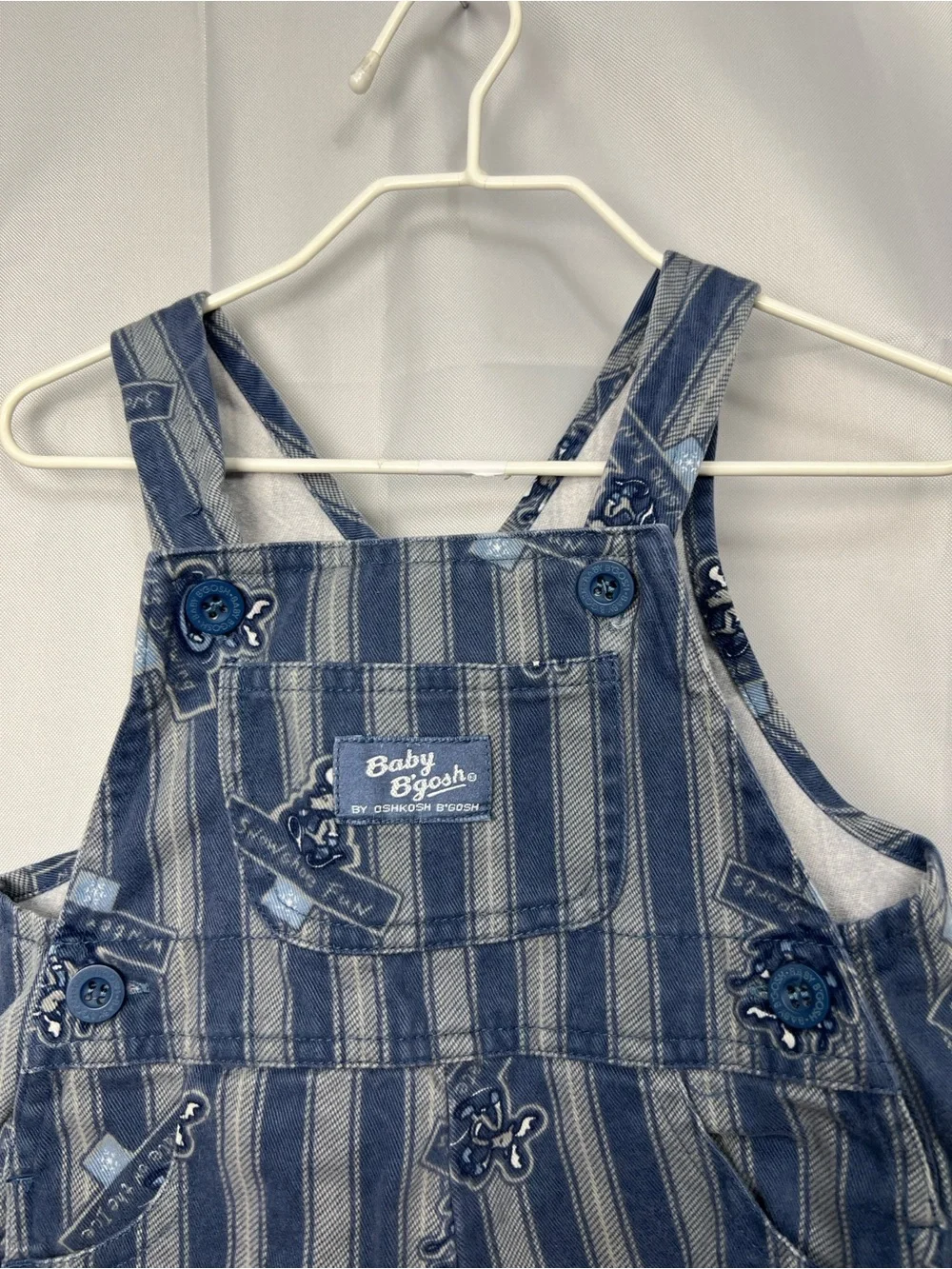 Baby B’Gosh Vestbak blue and gray striped snowshoe fun vintage overalls 12 month
